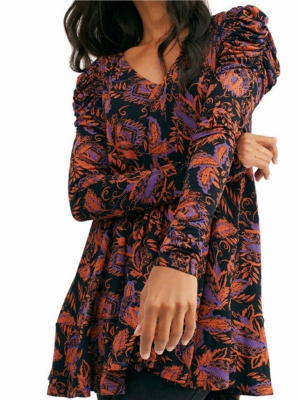 Free People Hello Lover Tunic Top In Noir Combo Size Small